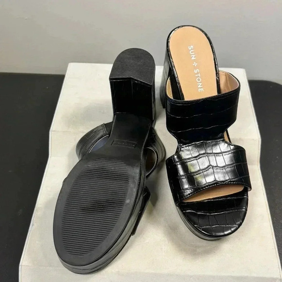 Şun and Stone Dariaa Womens Faux Leather Cut-Out Mule Sandals size 10 black - Picture 12 of 14